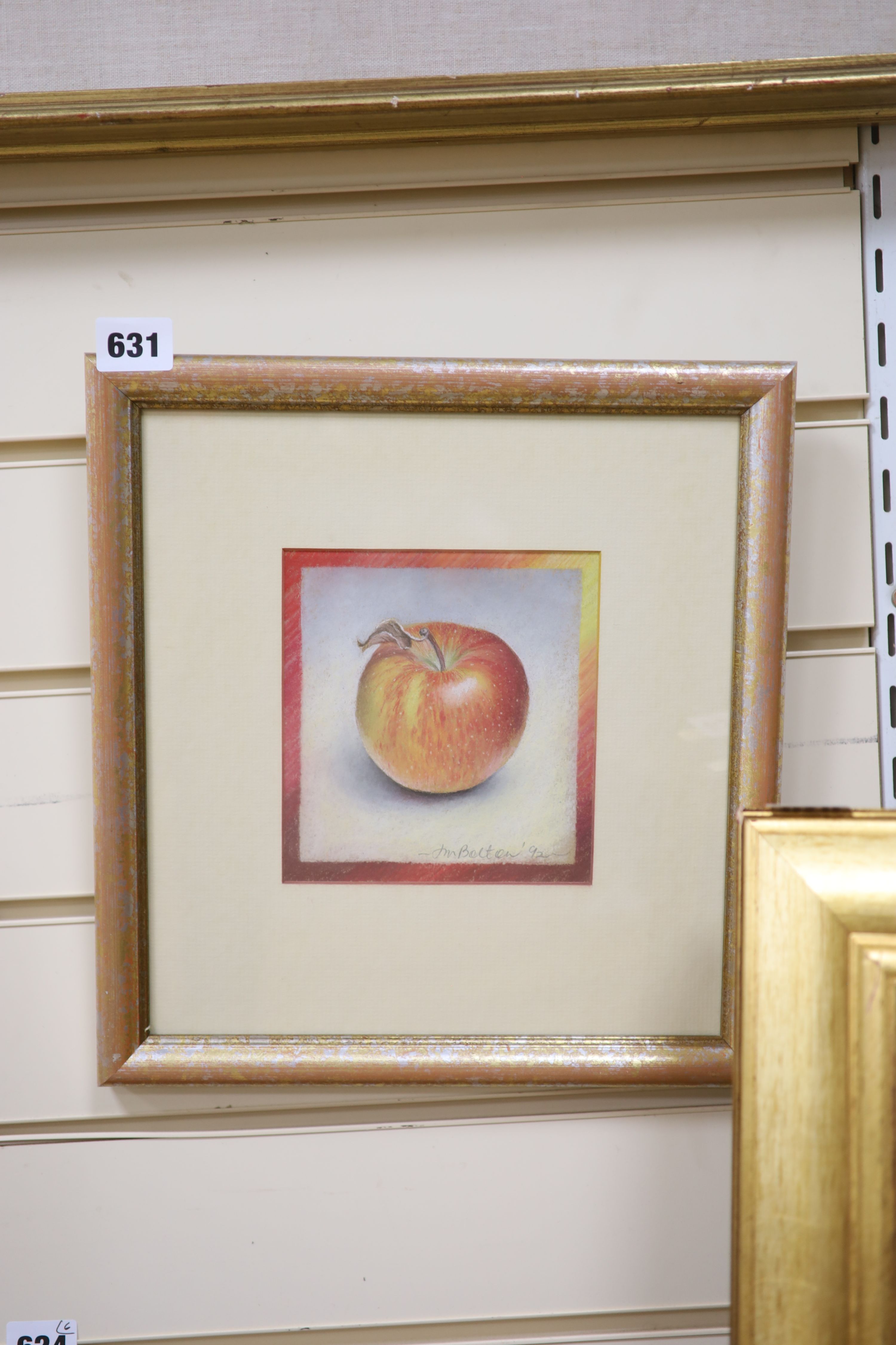 Janet Bolton, pastel, Braeburn Apple, signed and dated '92, 14 x 13cm